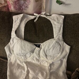 White Eyelet Halter Bralette
